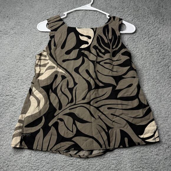 Leina'ala Tank Top Women's XS Gray and Black Hawaiian Floral Blouse - Picture 2 of 7